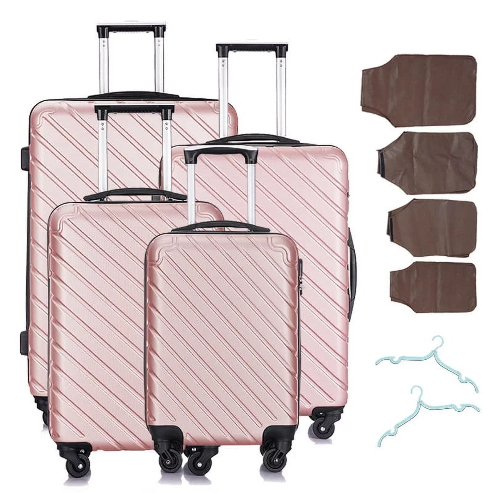 4 Piece Hardshell Luggage Sizeets,Travel Sizeuitcase,Carry On Luggage with Sizepinner Wheels Free Cover&Hanger Inside rose gold