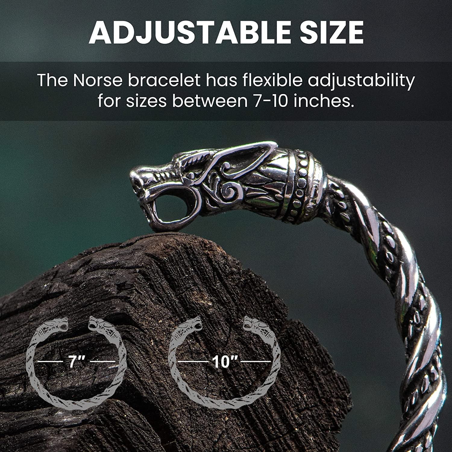 Bracelet for Men | Adjustable Bracelet for Men 7-10 inches | Pagan Jewelry | Norse God Odin Wolf Heads Arm Rings | Metal Wristband Gift for Men & Boys