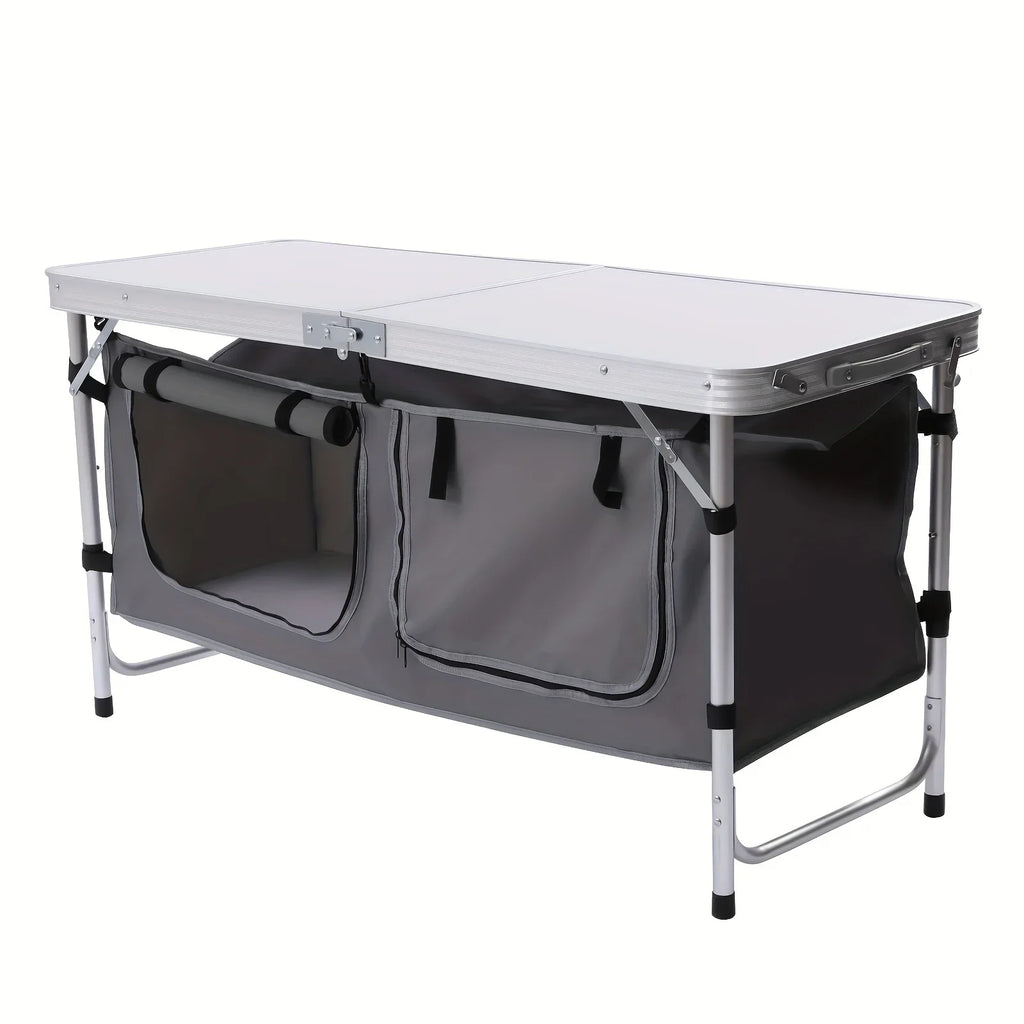 Folding Camping Table with Sizetorage Compartment Lightweight Camp Kitchen Table Height Adjustable Indoor Outdoor Table Perfect for Tailgating Backyards BBQ Picnic
