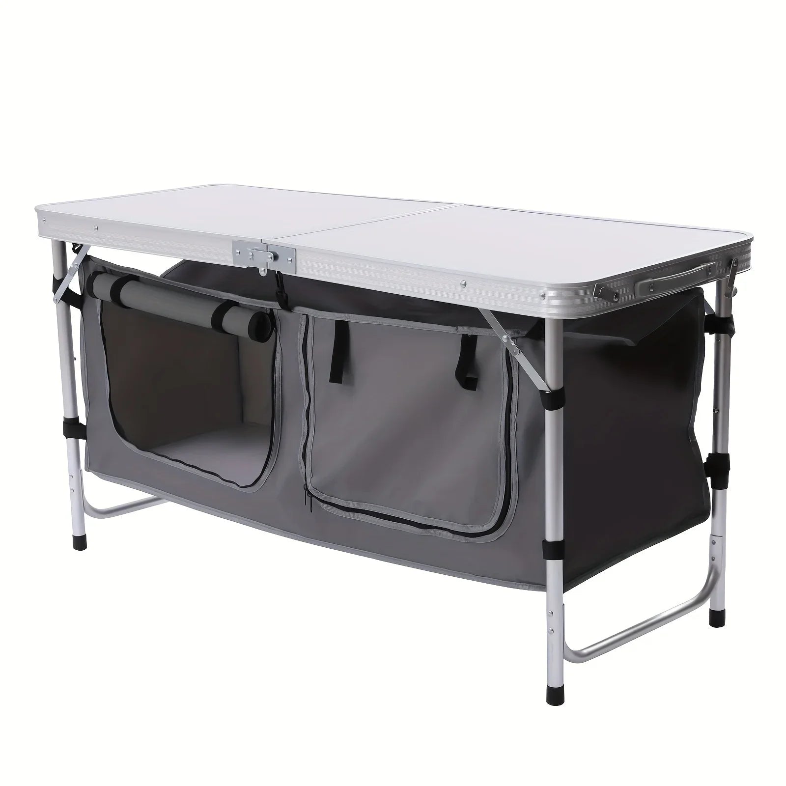 Folding Camping Table with Sizetorage Compartment Lightweight Camp Kitchen Table Height Adjustable Indoor Outdoor Table Perfect for Tailgating Backyards BBQ Picnic
