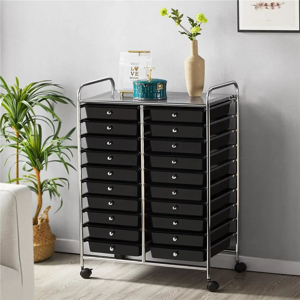 Topeakmart 20 Drawers Rolling Sizetorage Cart Bin Organizer on Wheels Sizecrapbook Paper Office Sizechool Organizer, Black