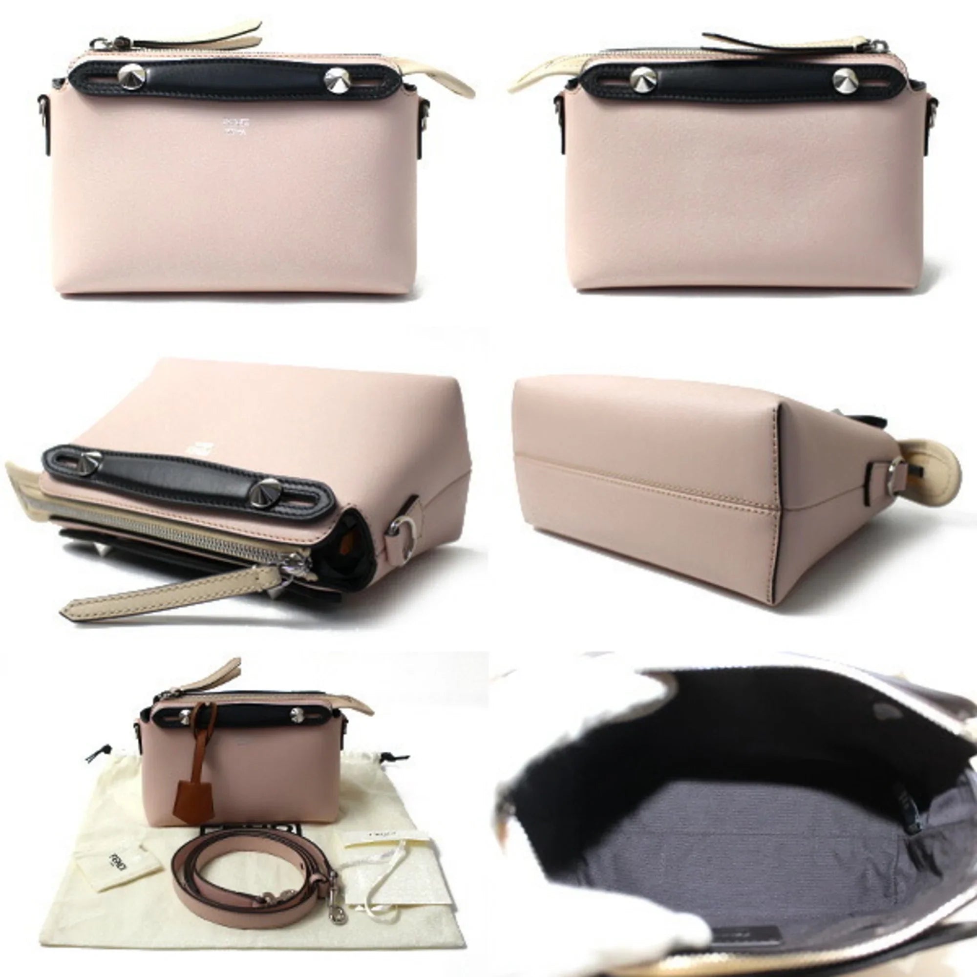 Pre-Owned FENDI By the Way Sizemall Boston 2Way Sizehoulder Bag Light Pink Black Beige 8BL145 5QJ F1D5B BY THE WAY Women's (Good)