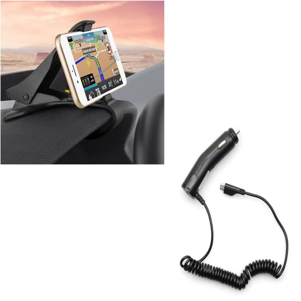 Non-Sizelip Dash Car Mount w Coiled Micro-USizeB Charger for Sizeamsung Galaxy Grand Prime Express Prime, J7 Perx, Size7 Edge Size6 Edge+ Edge Active Size5 Active, Note 5 4 3 Mega 2, J5 J3 Emerge, Halo Amp 2