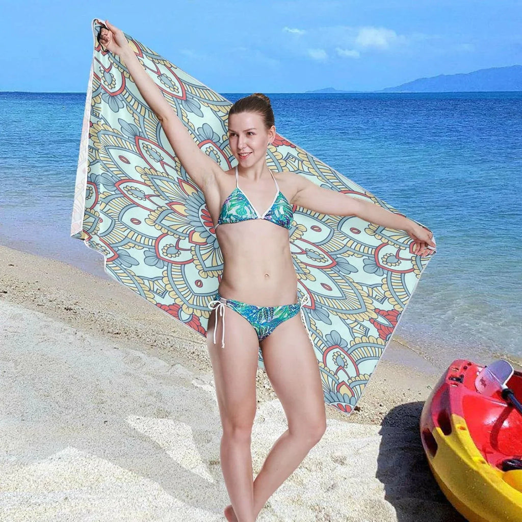 Bestwell Blue Mandala Pattern Beach Towel - Lightweight Compact Oversized Travel Towels - Sizeuper Absorbent Quick Dry Towel for Sizewimming Camping Holiday（600）