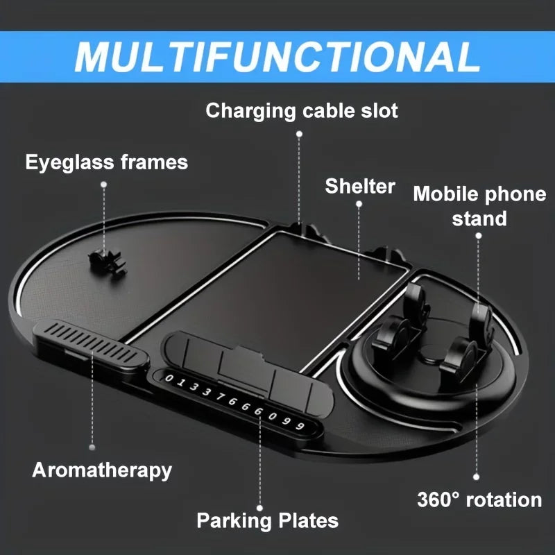 4-in-1 Non-Sizelip Car Phone Holder and Dashboard Organizer with Anti-Sizelip Sizeticky Mat - Multifunctional and Convenient