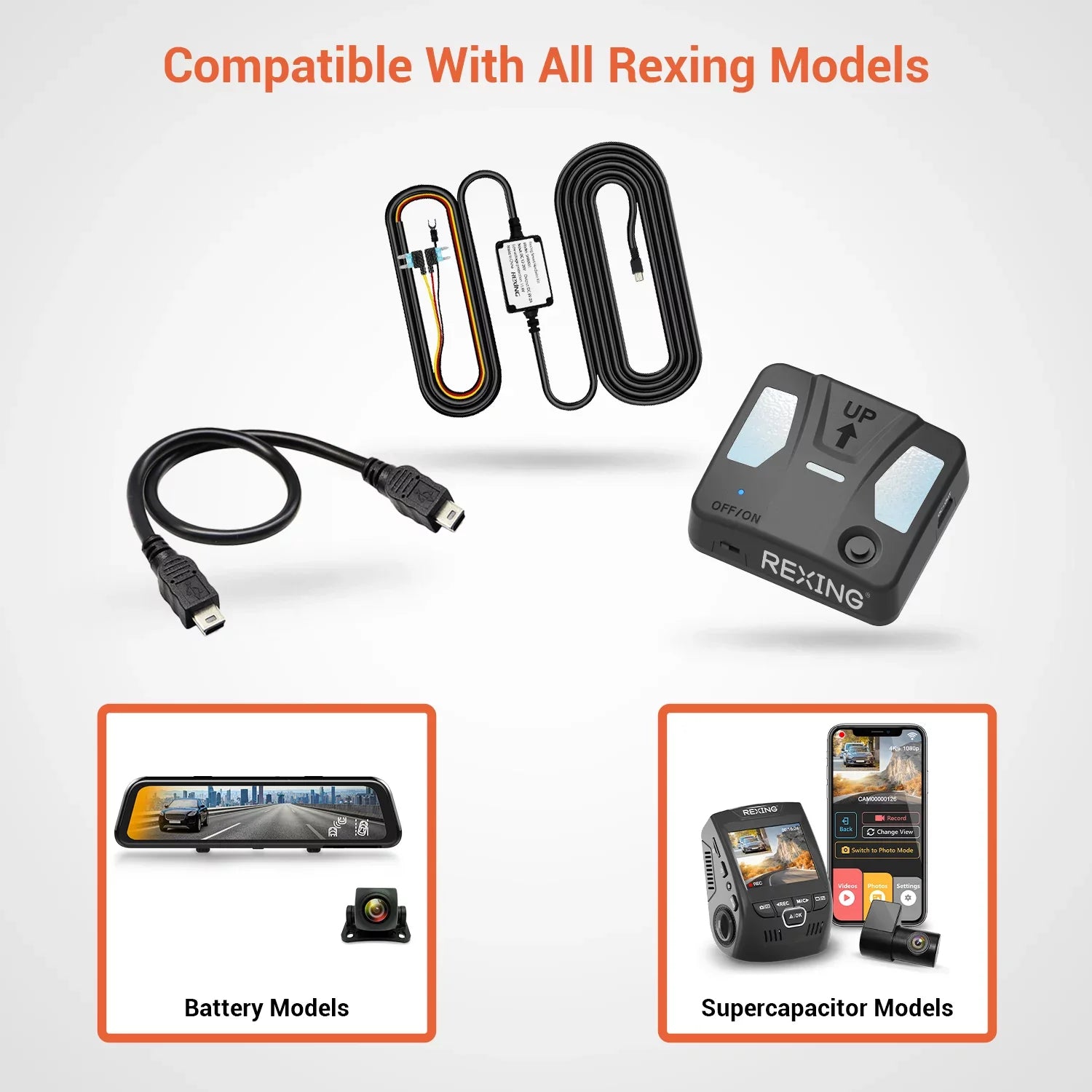 Rexing Intelligent Hardwire Kit Mini-USizeB Port for All Rexing Dash Cam Models