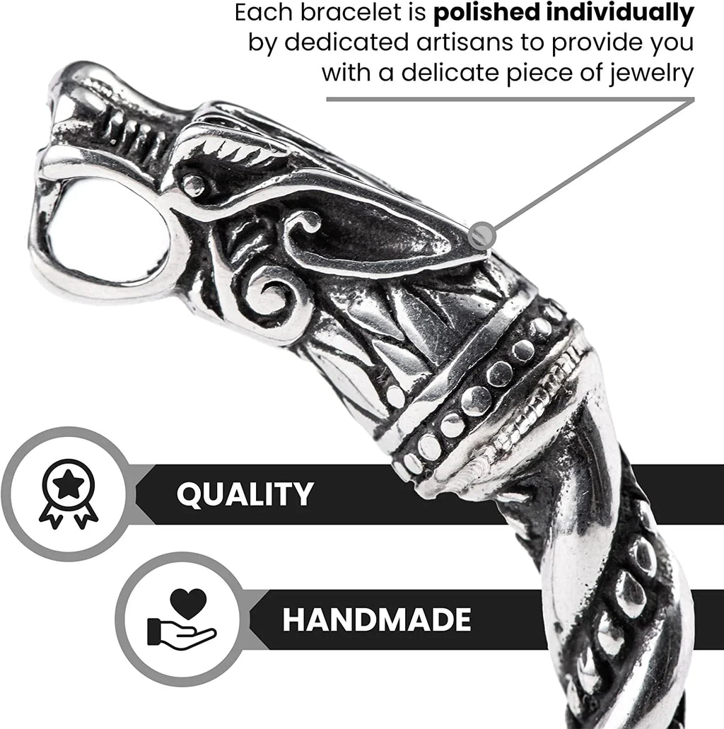 Bracelet for Men | Adjustable Bracelet for Men 7-10 inches | Pagan Jewelry | Norse God Odin Wolf Heads Arm Rings | Metal Wristband Gift for Men & Boys