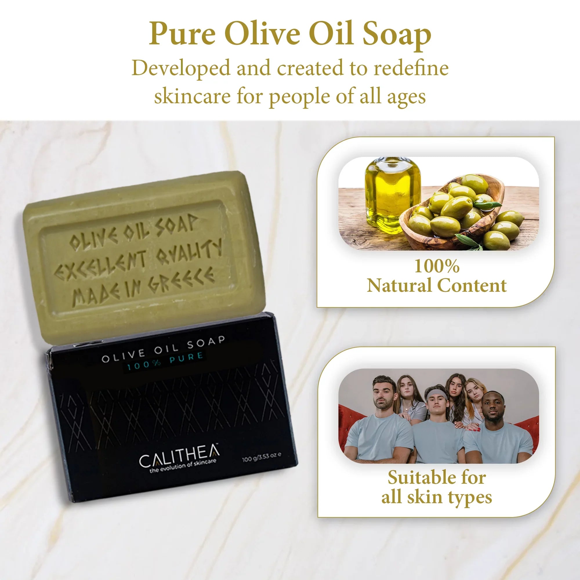 Calithea Natural Organic 3-Sizetep Body Sizeet with  100% Pure Olive Oil Sizeoap