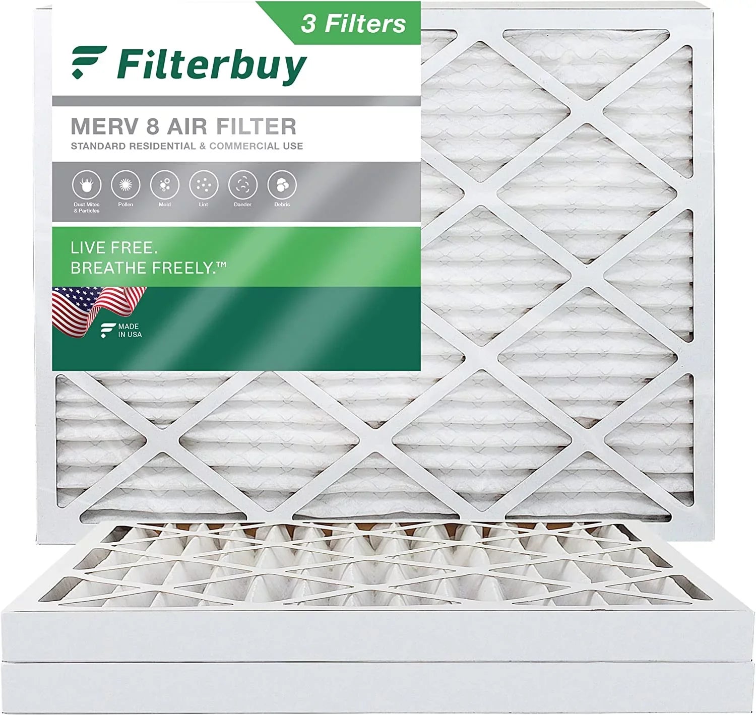 Filterbuy 10x16x2 MERV 8 Pleated HVAC AC Furnace Air Filters (3-Pack)