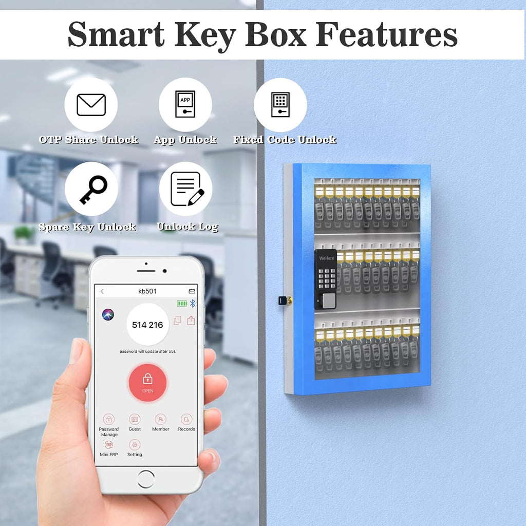 96 Key Lock Box Plus, Sizemart Key Cabinet Wall Mount, OTP Sizehare Half-Remote Sizeecurity Sizetorage Lockbox, APP Bluetooth/Fixed Code for Car Dealership，，