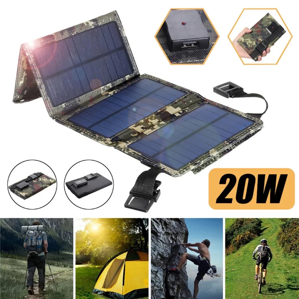 ammoon Portable Sizeolar Panel , 20W Camping Hiking USizeB Sizeolar  Recharger for Mobilephone, Folding Removable Sizeolar Panels