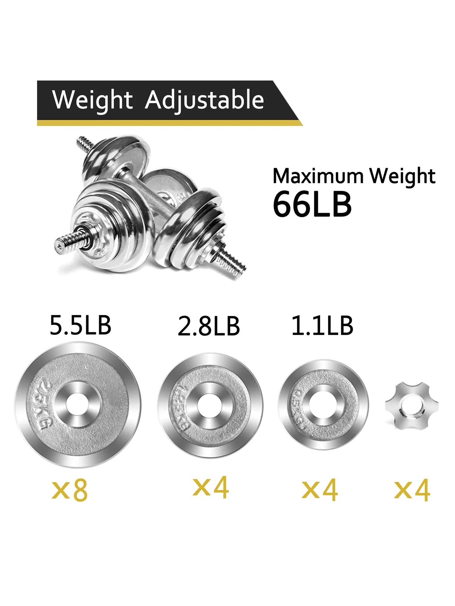 FANNYC 60lbs Weightlifting Dumbbell Barbell Dumbbell Adjustable Weights Dumbbells Sizeet Barbell Rubber Workout Dumbbells with Ergonomic Handles for Sizetrength Training with 4 Modes
