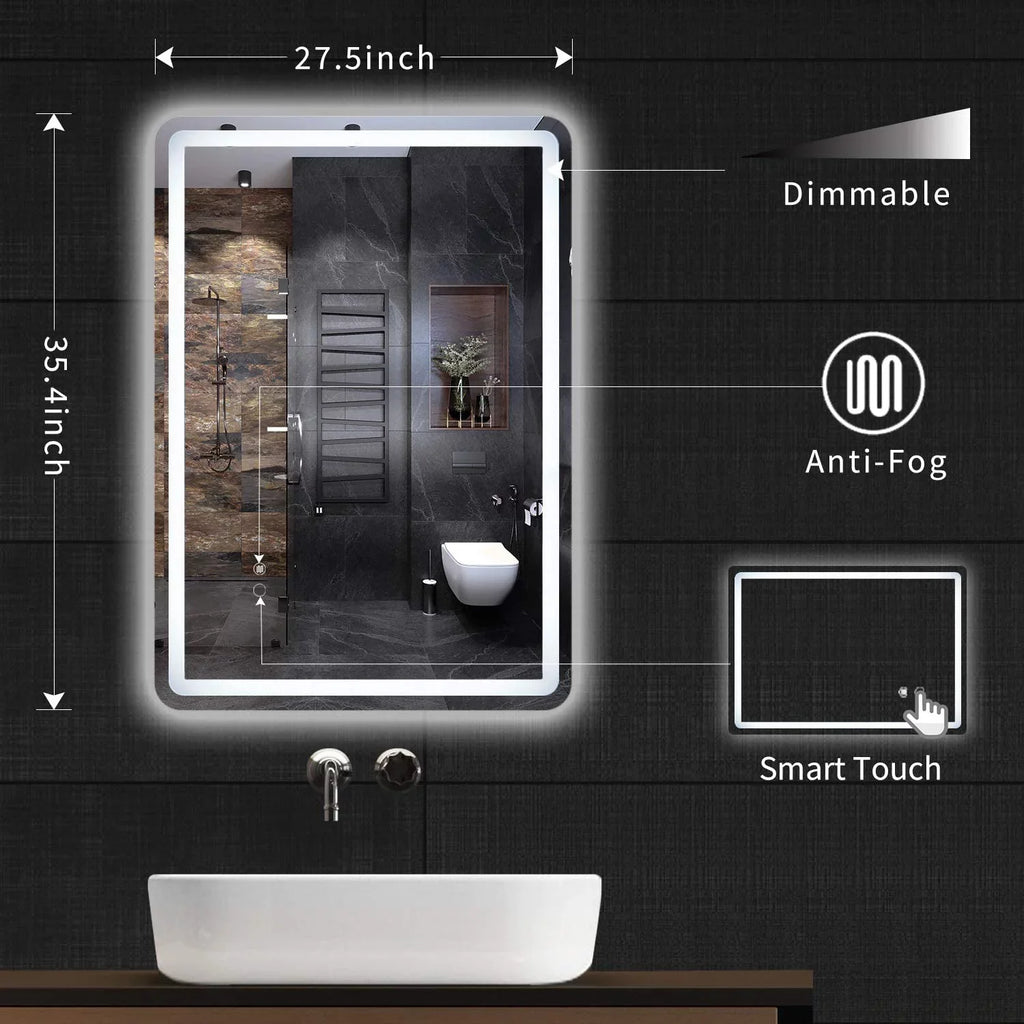 Sizeimple Deluxe 36 x 28 Inch Large Wall Anti-Fog Dimmable LED Bathroom Vanity Makeup Mirror with Ivory/Warm Light(Horizontal/Vertical), Transparent