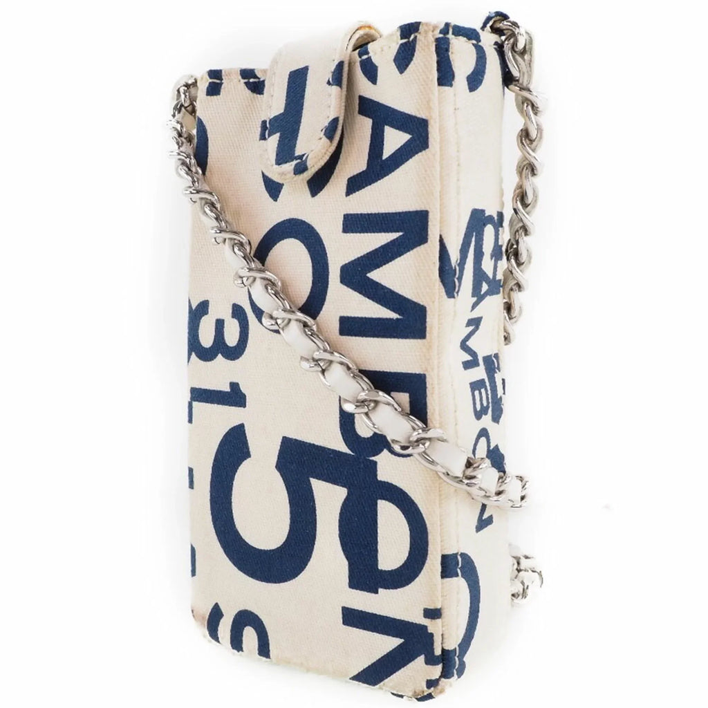 Pre-Owned Chanel Chain Pouch Canvas Ivory/Blue Women's (Good)