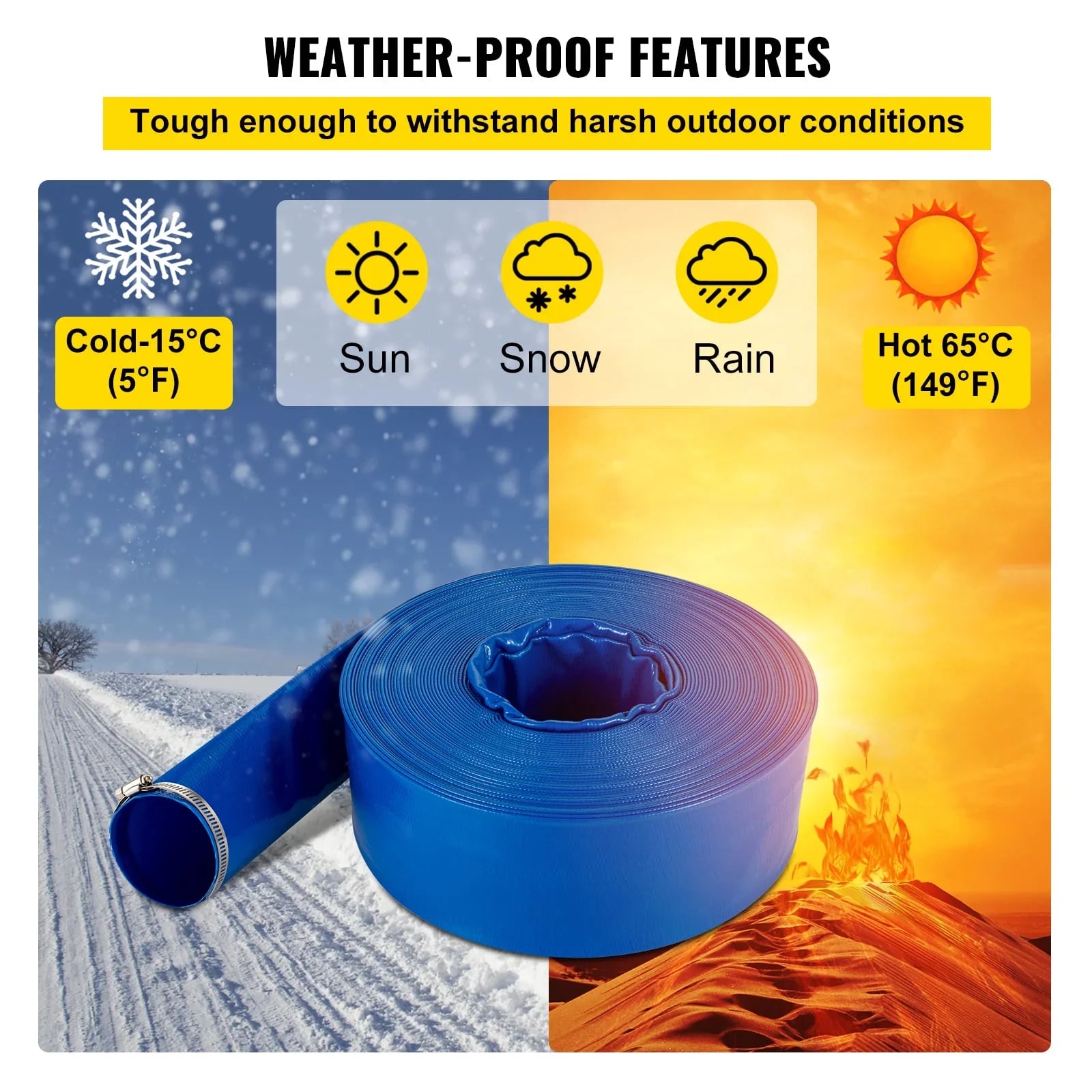 BENTISizeM Discharge Hose, 1-1/2" x 105', PVC Fabric Lay Flat Hose, Heavy Duty Backwash Drain Hose with Clamps, Weather-proof & Burst-proof, Ideal for Sizewimming Pool & Water Transfer