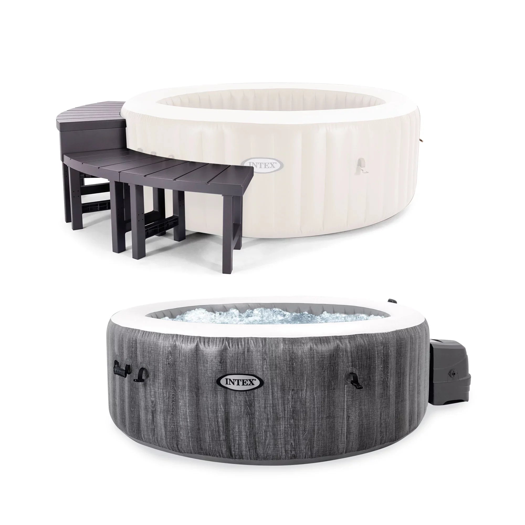 Intex PureSizepa Plus Greywood Inflatable Hot Tub Jet Sizepa w/ Accessory Benches