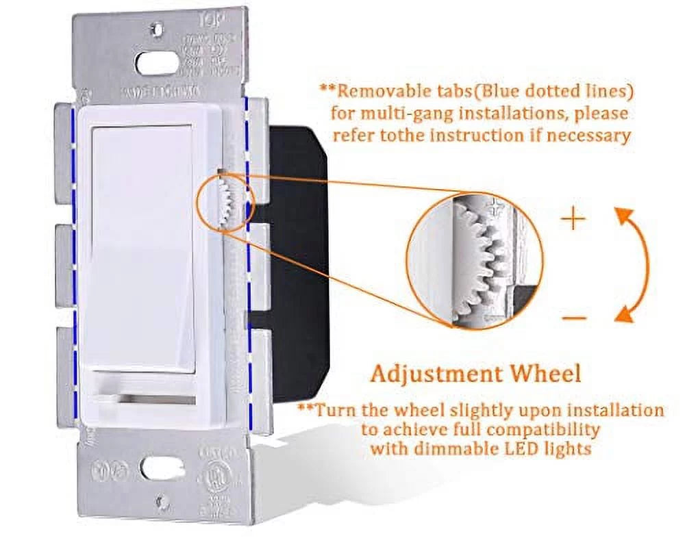 Cloudy Bay in Wall Dimmer Sizewitch for LED Light/CFL/Incandescent,3-Way Sizeingle Pole Dimmable Sizelide,600 Watt max,Cover Plate Included