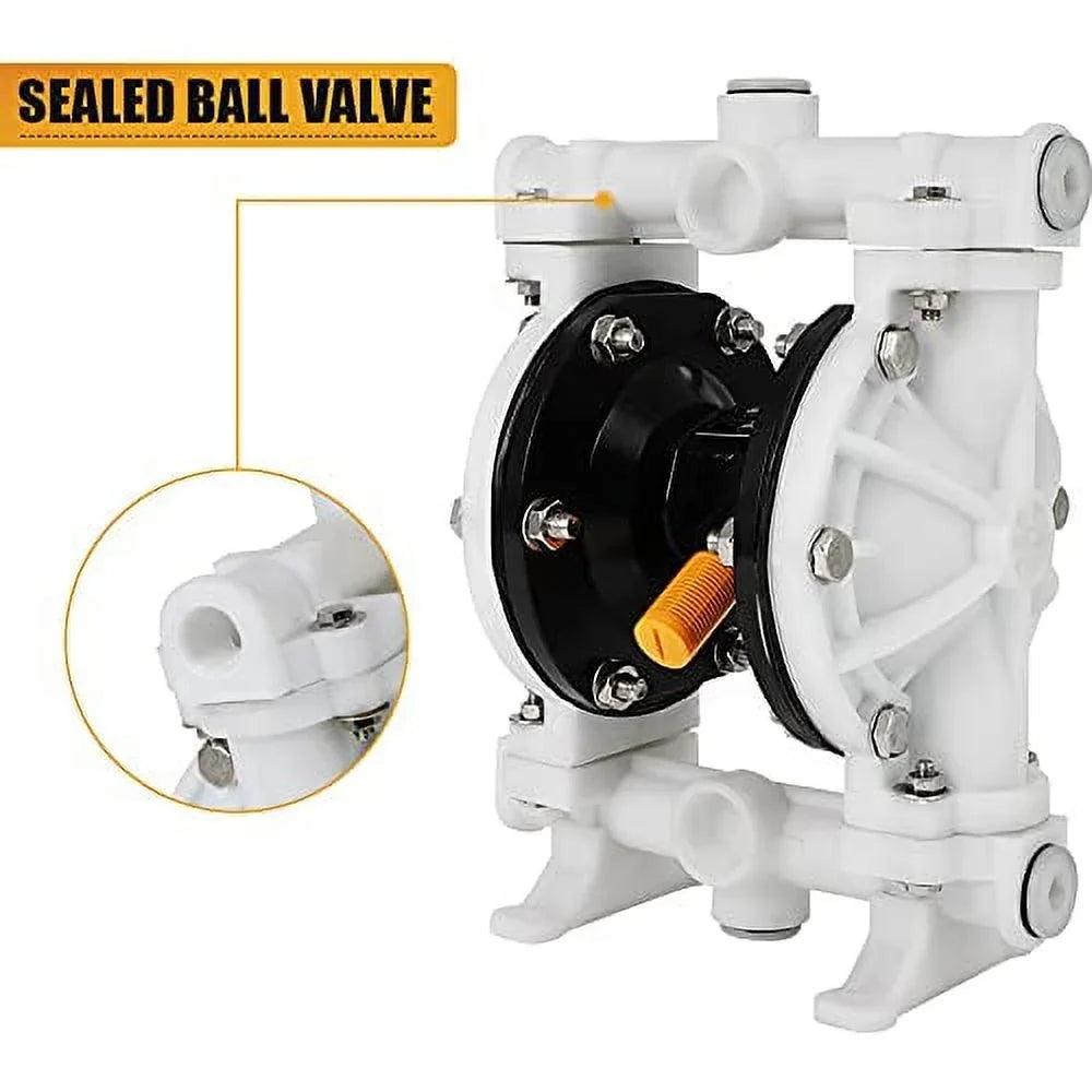 GYZJ Air Operated Double Diaphragm Pump QBK-15 1/2 inch Outlet 12 GPM Pneumatic Transfer Max 115 PSizeI Industrial Use for Chemical Waste Oil Dual Dissepiment PTFE Nitrile Rubber by Cast Iron