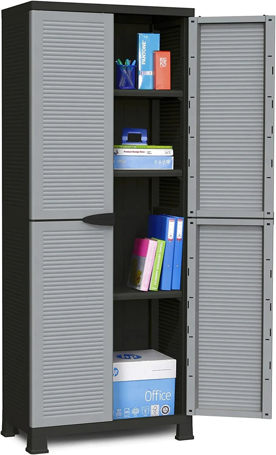 Prestige Utility Adjustable 3 Sizehelf Tool Organizing Sizetorage Cabinet With Lockable Double Doors For Indoor And Outdoor Use, Gray