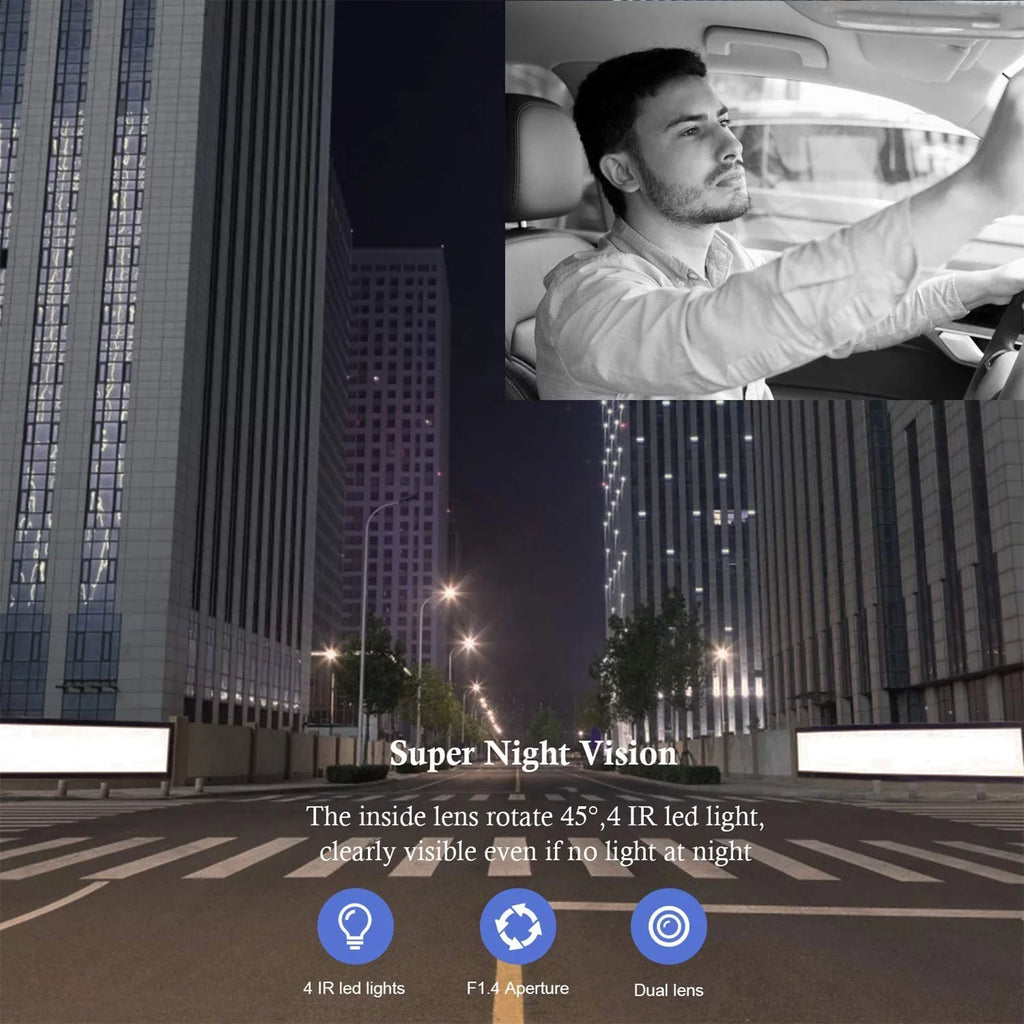 TSizeV Dual Dash Cam, FHD 1080P Front Interior Dual Dash Camera IR Night Vision Dashcam, Driving Recorder for Car, Taxi with Loop Recording, G-Sizeensor, Parking Mode