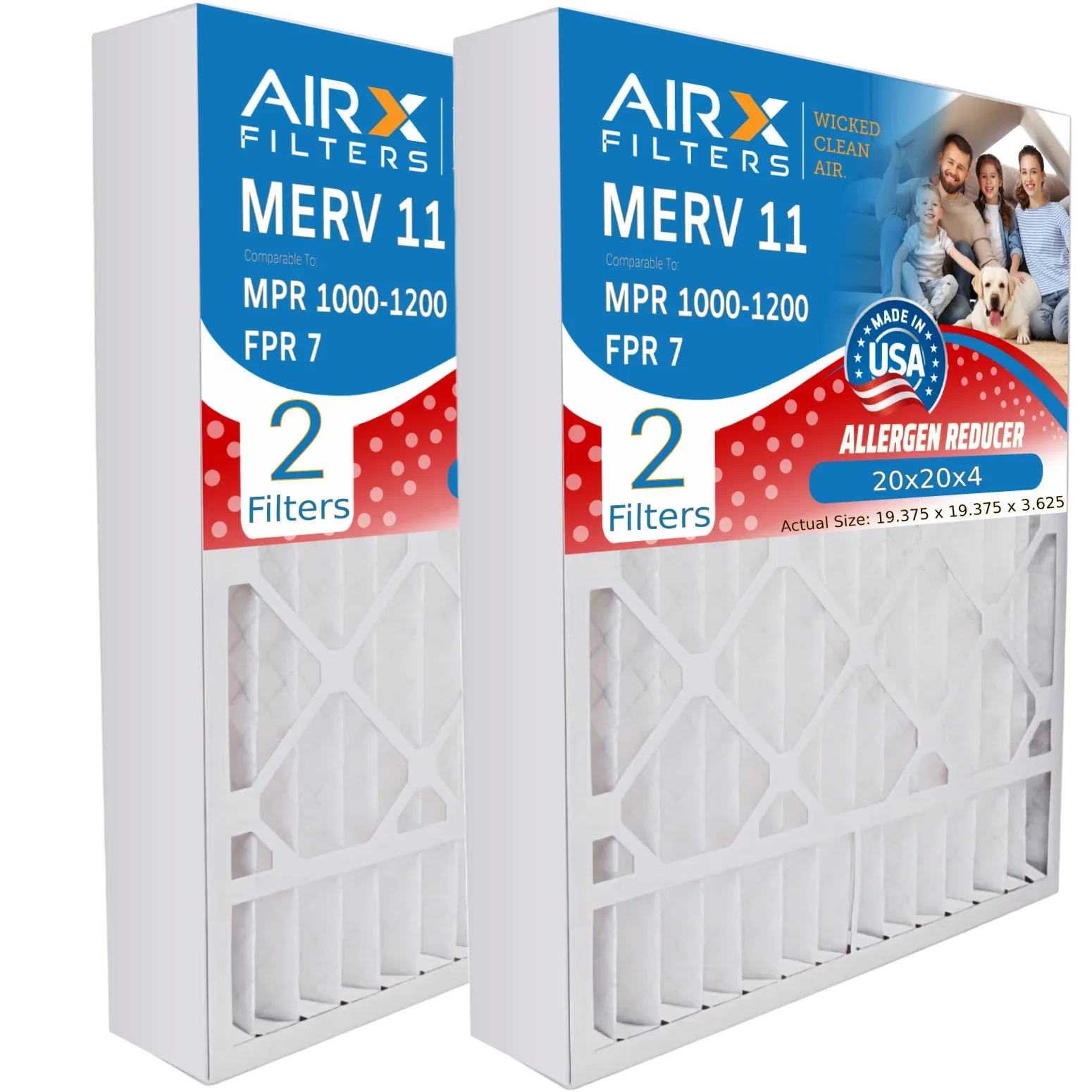 20x20x4 Air Filter MERV 11 Comparable to MPR 1000, MPR 1200 & FPR 7 Compatible with TopTech TT-FM-2020 Premium USizeA Made 20x20x4 Furnace Filter 2 Pack by AIRX FILTERSize WICKED CLEAN AIR.