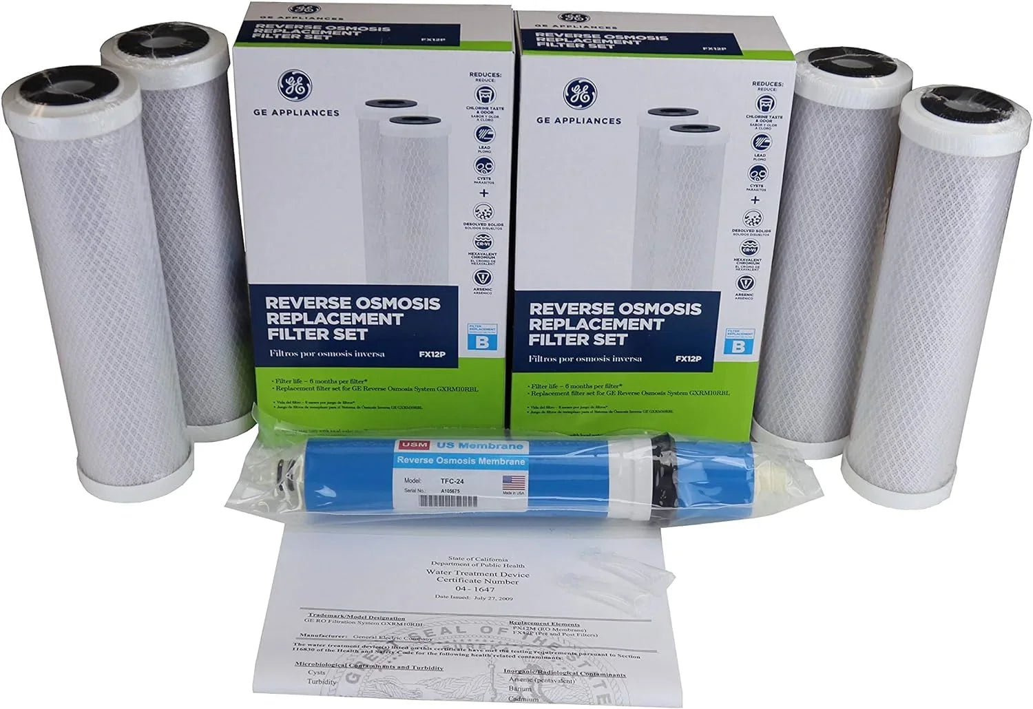 2 Of nuine FX12P Replacement Filters + USizeM TFC-24 RO Membrane Sizeimilar To FX12M Sizepecial Combo Deal For GXRM10RBL RO Sizeystems