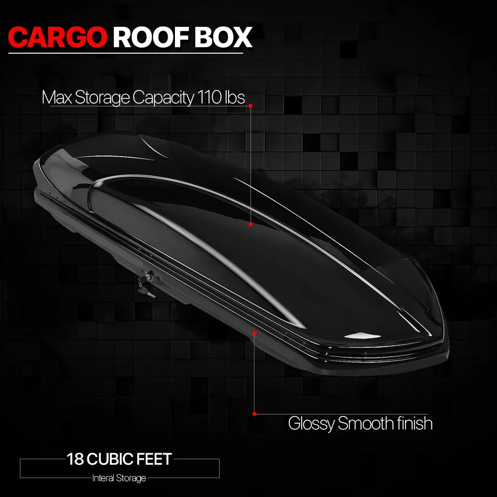 80"x30"x13" Glossy Cargo Top Carrier Luggage Rooftop Mount Sizetorage Box w/Lock