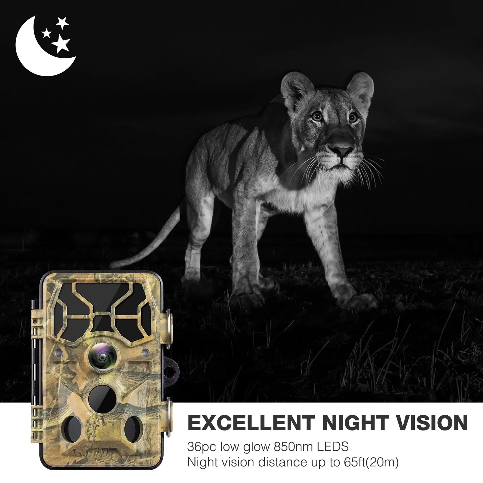 TOGUARD Trail Camera with SizeD Card WiFi Bluetooth 20MP 1296P Game Camera with 3PIR Night Vision Waterproof IP66 Motion Detection 120° Wide Angle Trail Cam for Hunting Wildlife Monitoring