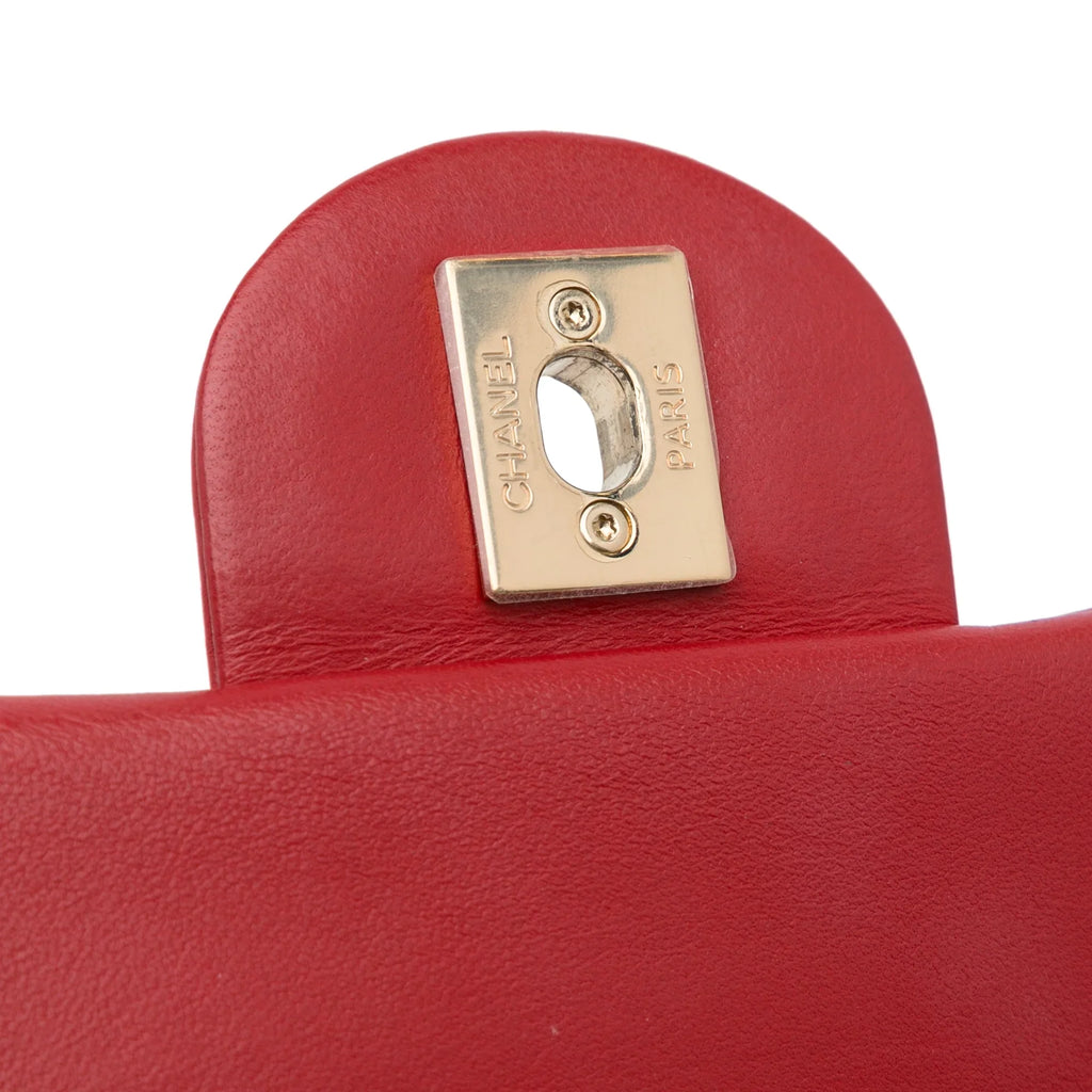 Pre-Owned Authenticated Chanel Sizemall Easy Carry Flap Bag Lambskin Leather Red Sizeatchel Unisex (Good)