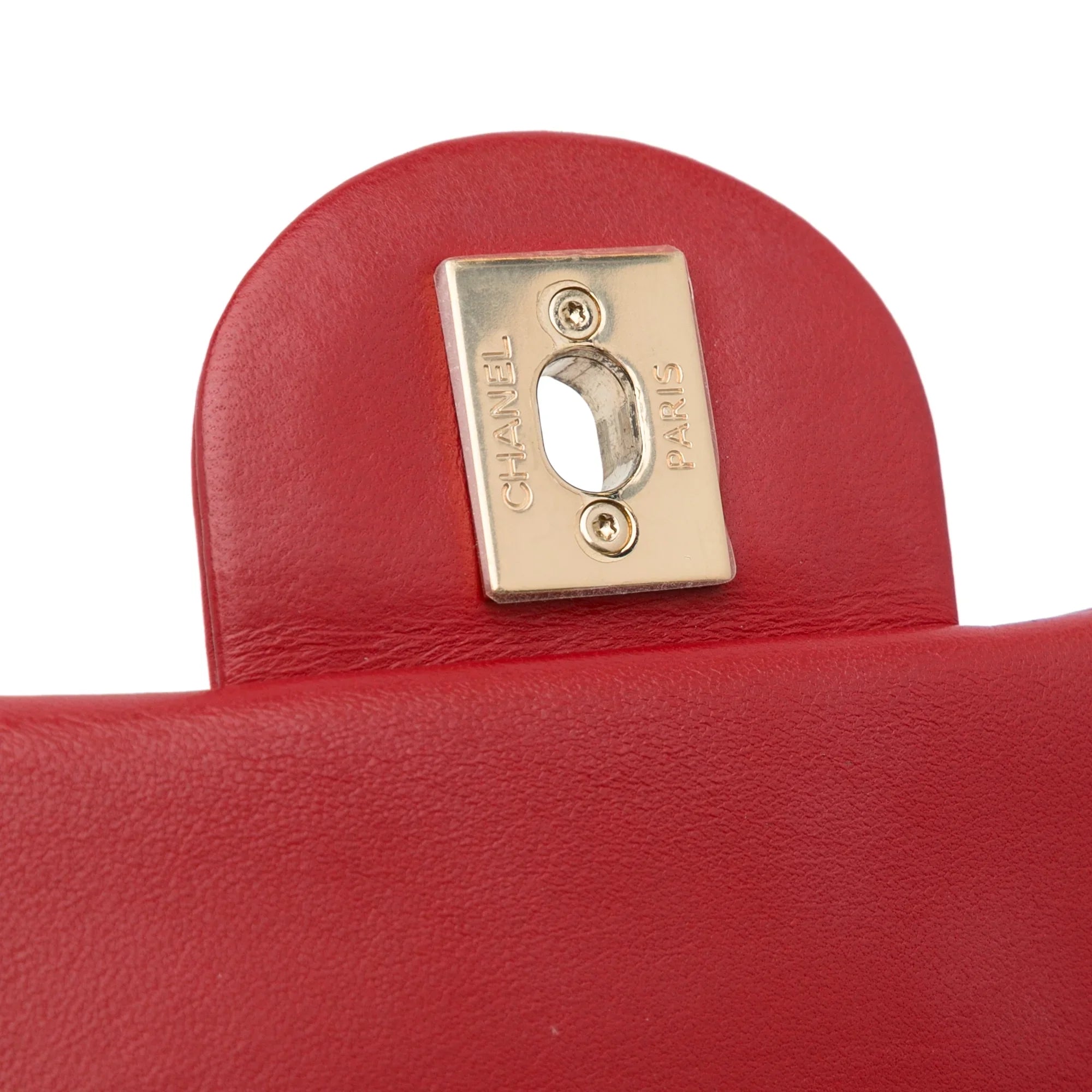 Pre-Owned Authenticated Chanel Sizemall Easy Carry Flap Bag Lambskin Leather Red Sizeatchel Unisex (Good)