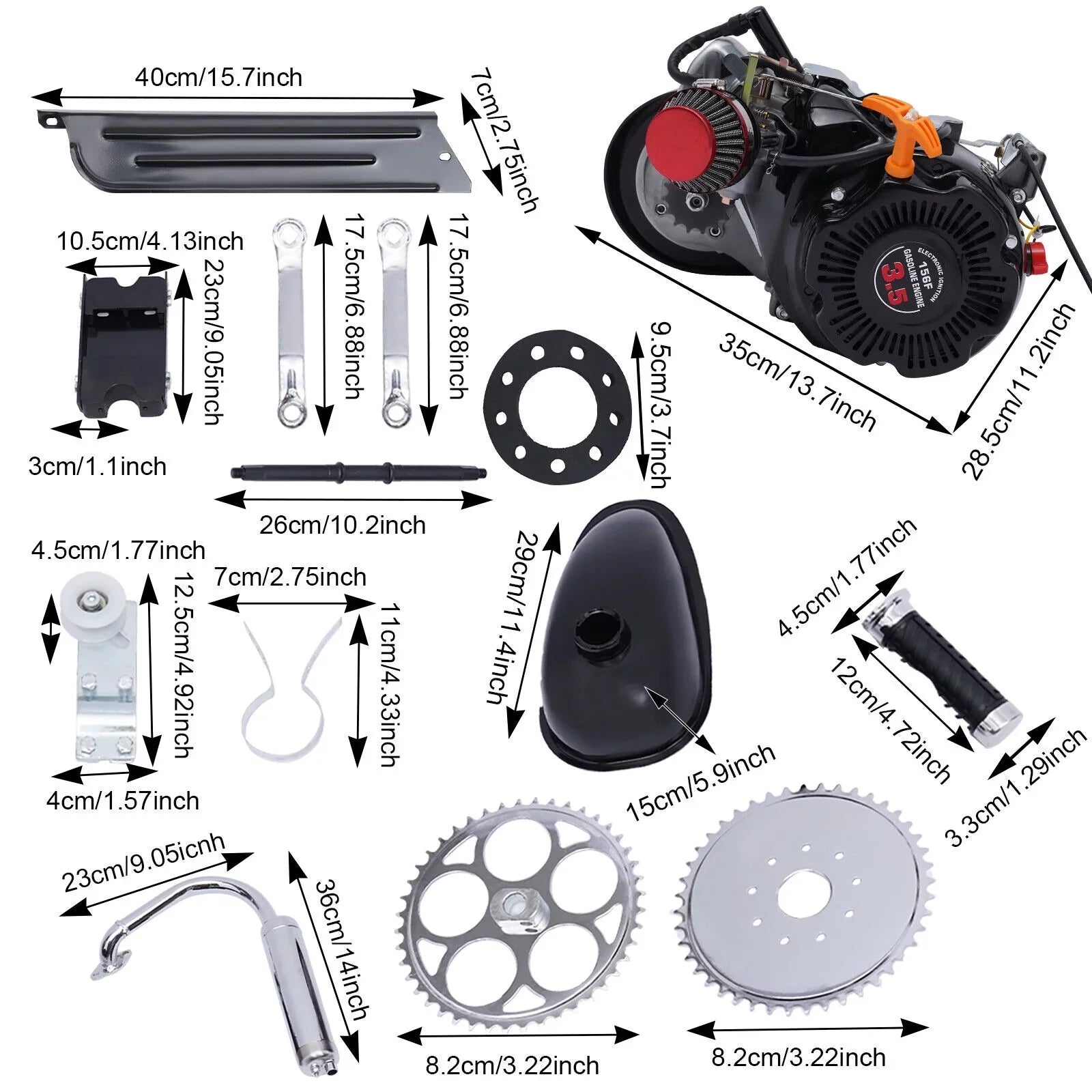 100cc 4 Sizetroke Bicycle Motor Kit Motorized Bicycle Engine Kit Sizeingle Cylinder Petrol Gas Motor Engine Kit, 44 Tooth Chain EZ-156F