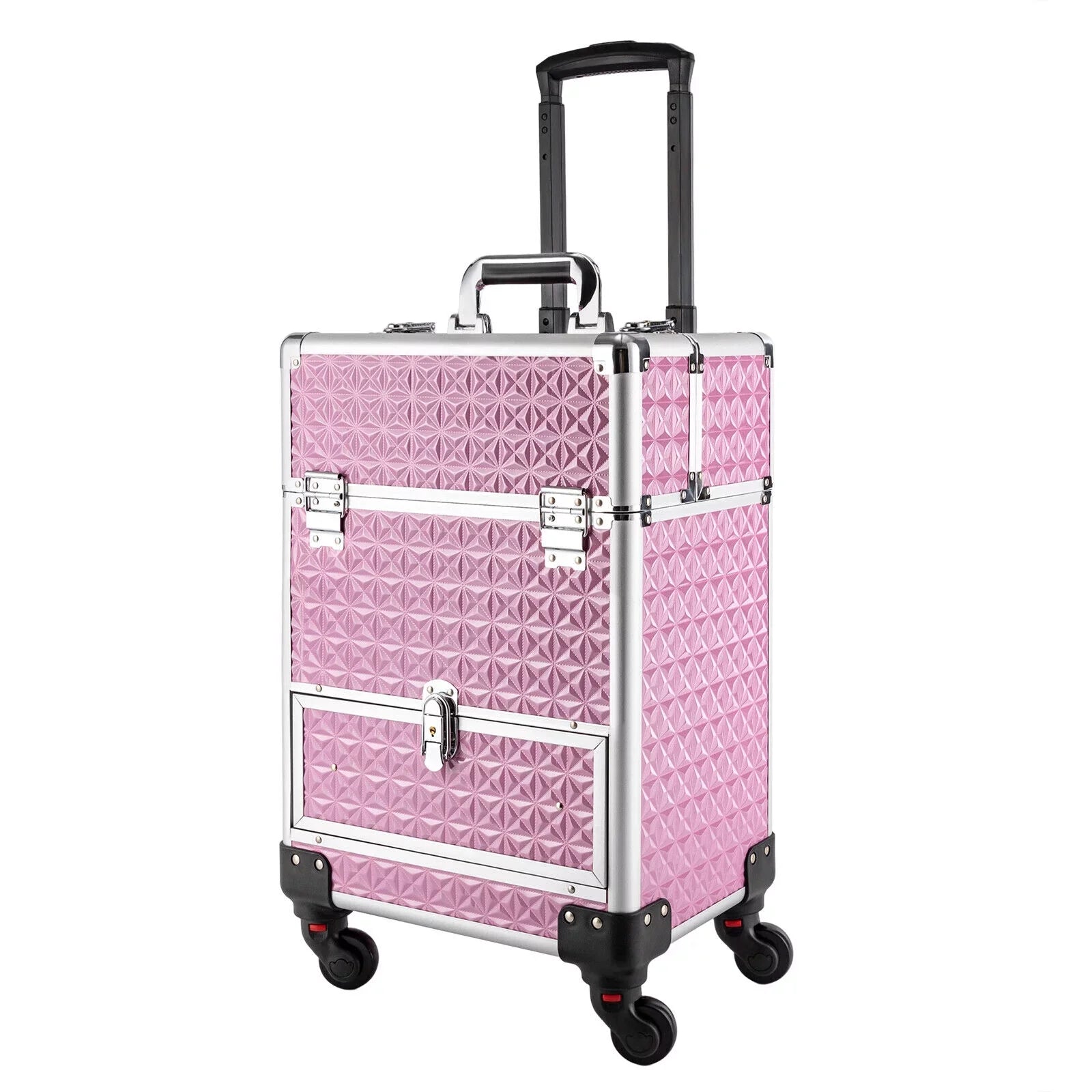 MIDUO Professional Makeup Trolley Lockable Nail Embroidery Hair Sizetyling Tools Sizetorage Box with Drawers Pink