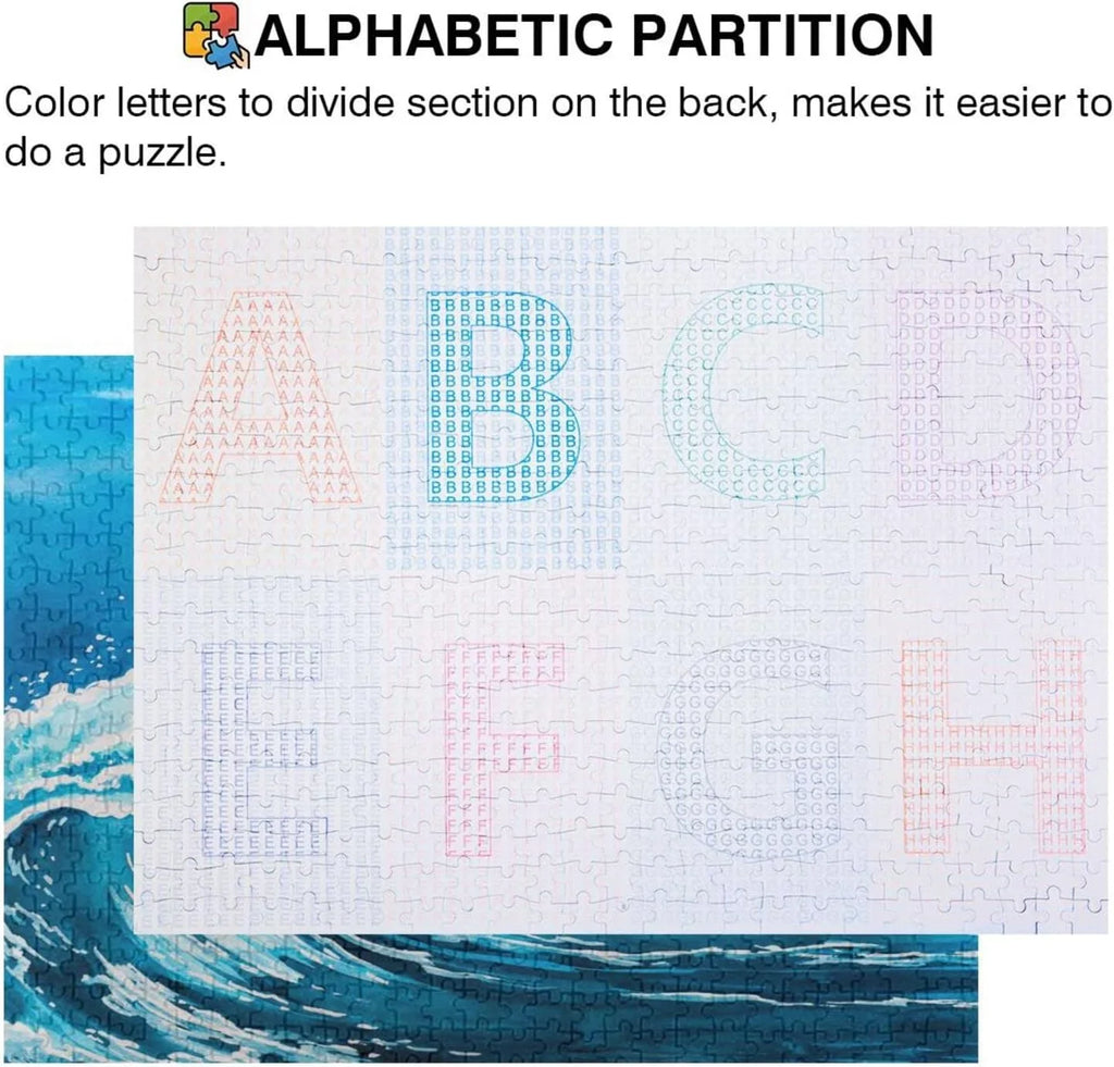 SizeKYSizeONIC Sizeea Waves (5) 1000 Pcs of Irregular Puzzle in a Box, Printed with Colored Letters on Back to Reduce Difficulty, a Happy Time of Cooperation,for Adults and Kids(20.5x14.9In)