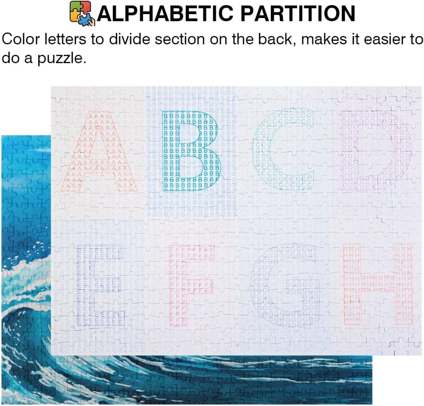 SizeKYSizeONIC Sizeea Waves (5) 1000 Pcs of Irregular Puzzle in a Box, Printed with Colored Letters on Back to Reduce Difficulty, a Happy Time of Cooperation,for Adults and Kids(20.5x14.9In)