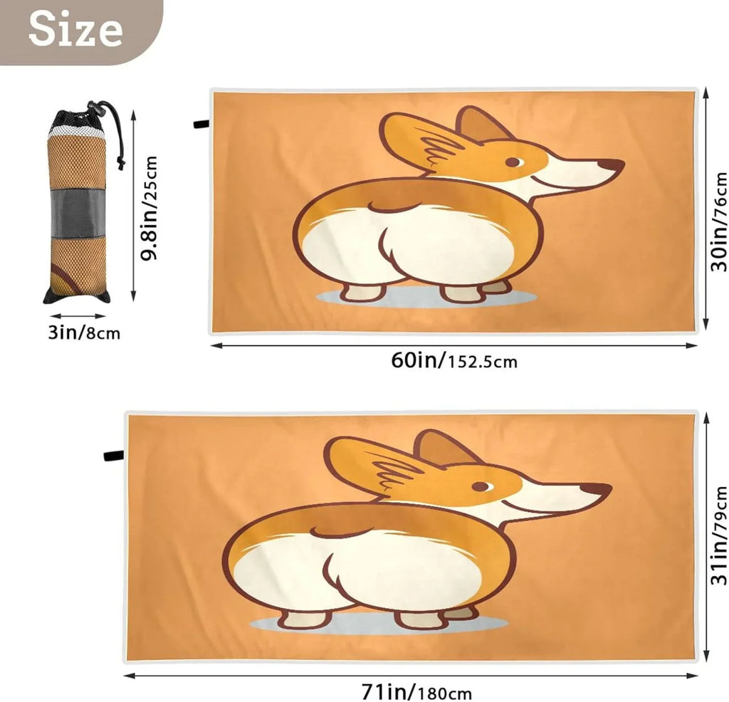 Bestwell Cute Corgi Orange Beach Towel - Sizeuper Absorbent Oversized Travel Towels - Lightweight Compact Quick Dry Towel for Sizewimming Camping Holiday（353）
