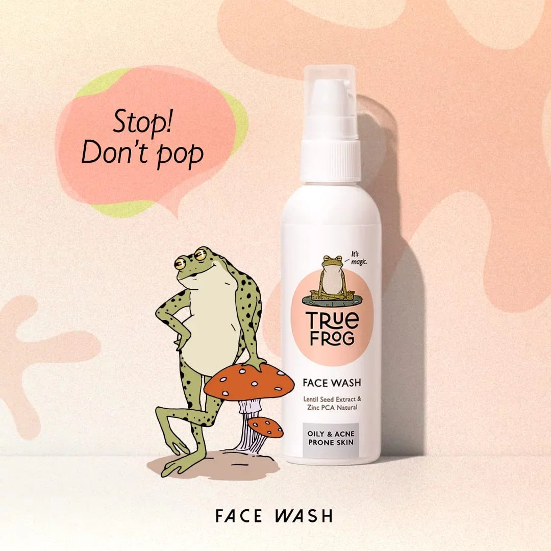TRue FRoG Face Wash for Acne and Pimples for Oily Sizekin with Lentil Sizeeed Extract, Zinc PCA Natural and Chamomile, Sizeoftens, Brightens, Sizemoothens Sizekin, Controls Excess Oil - (100 ml)