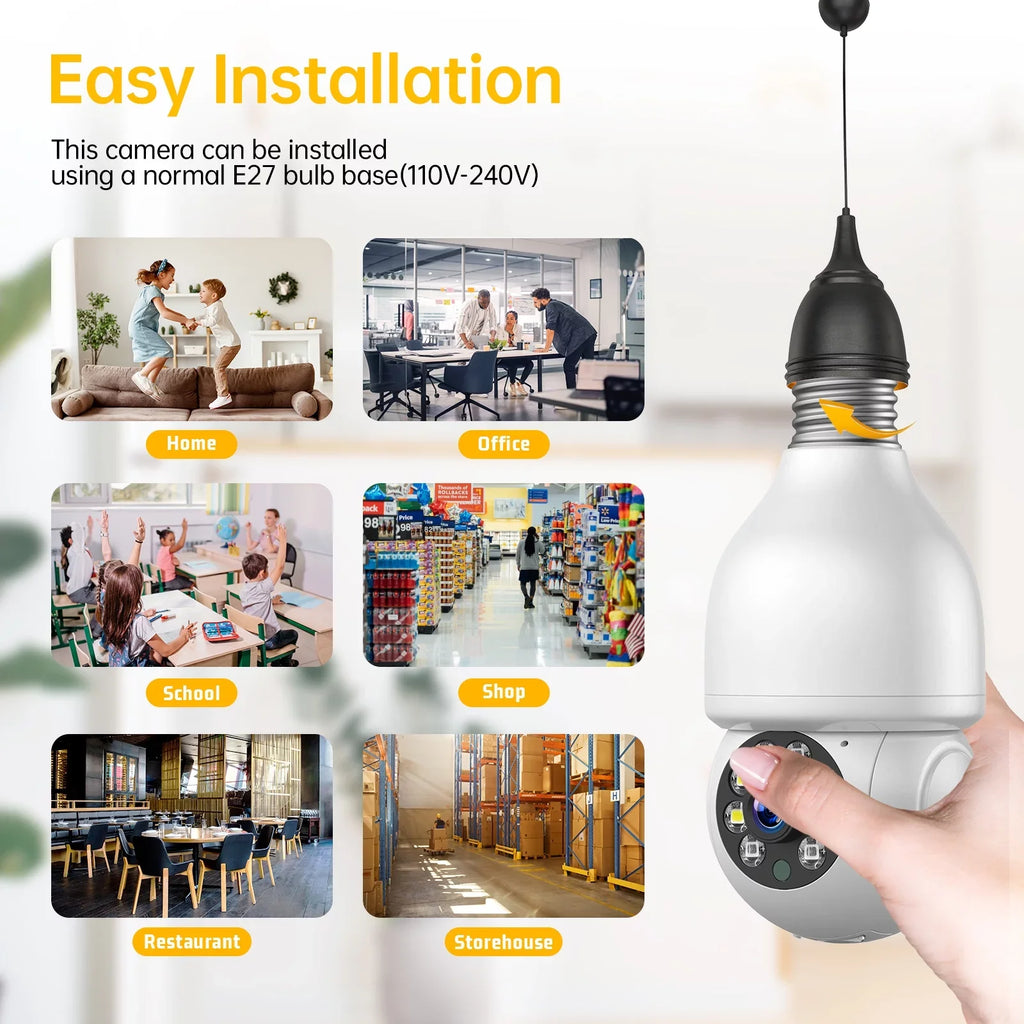 TOGUARD E27 Dome Light Bulb Camera 2.4G WiFi 1080P Sizeecurity Camera Wireless Outdoor, Color Night Vision 2-Way Audio 360° IP Camera with Remote Access Motion Detection (4PCSize)