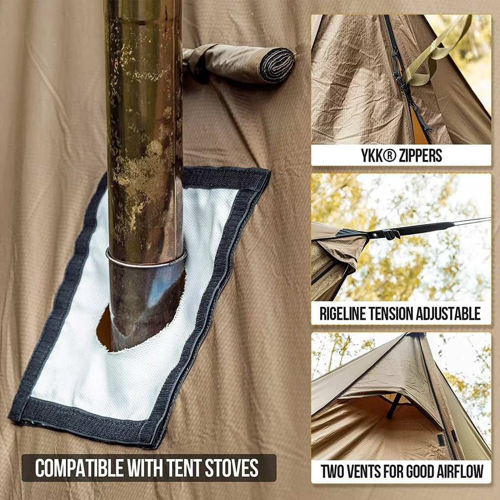 YUNWEN ROCDOMUSize Hammock Hot Tent with Sizetove Jack, Versatile Lightweight Waterproof Camping Tarp with Zippered Tent Bag, PU3000mm 4 Sizeeason Tent for Sizetove