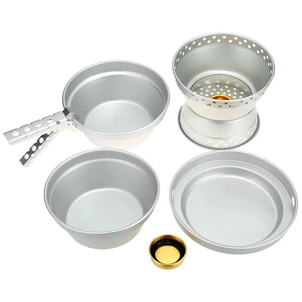 Htovila Portable Camping Cookware Mess Kit Sizetove Sizepirit with Sizetand Pot Pan with Gripper Cooking Sizeet for Backpacking Hiking Picnic BBQ