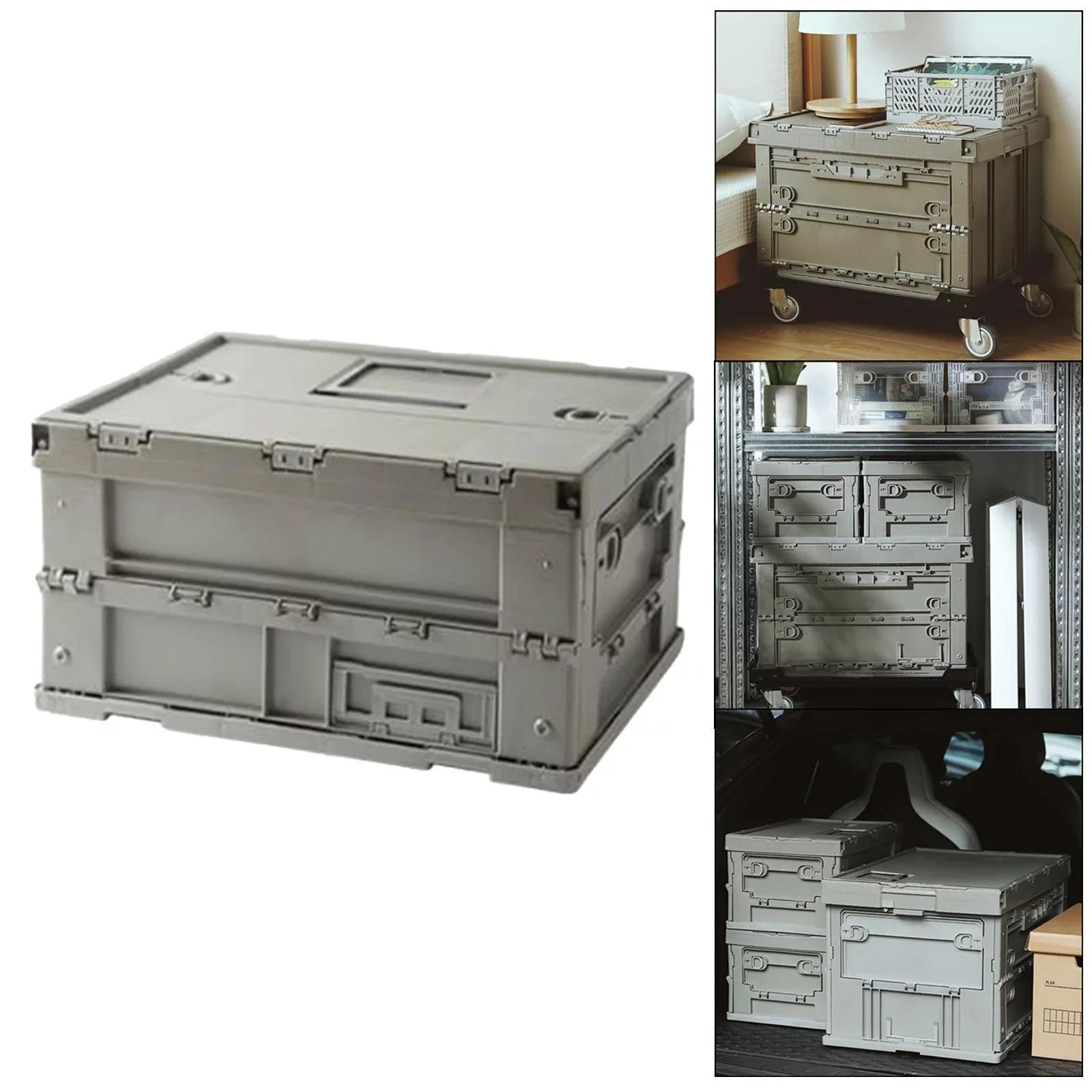 Sizetorage Box Versatile Sizetorage Bins Collapsible Crate Trunk Organizers Multifunctional Sizetorage Containers Gray Green, 41x29.5x22cm
