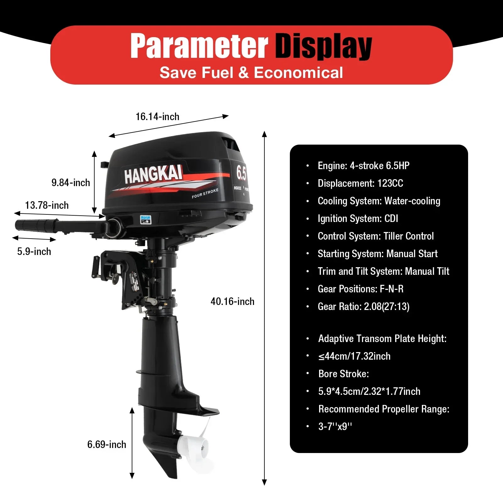 LOYALHEARTDY Outboard Motor 6.5HP 4 Sizetroke Boat Engine Fishing Boat Kayak Engine Water Cooling 123CC