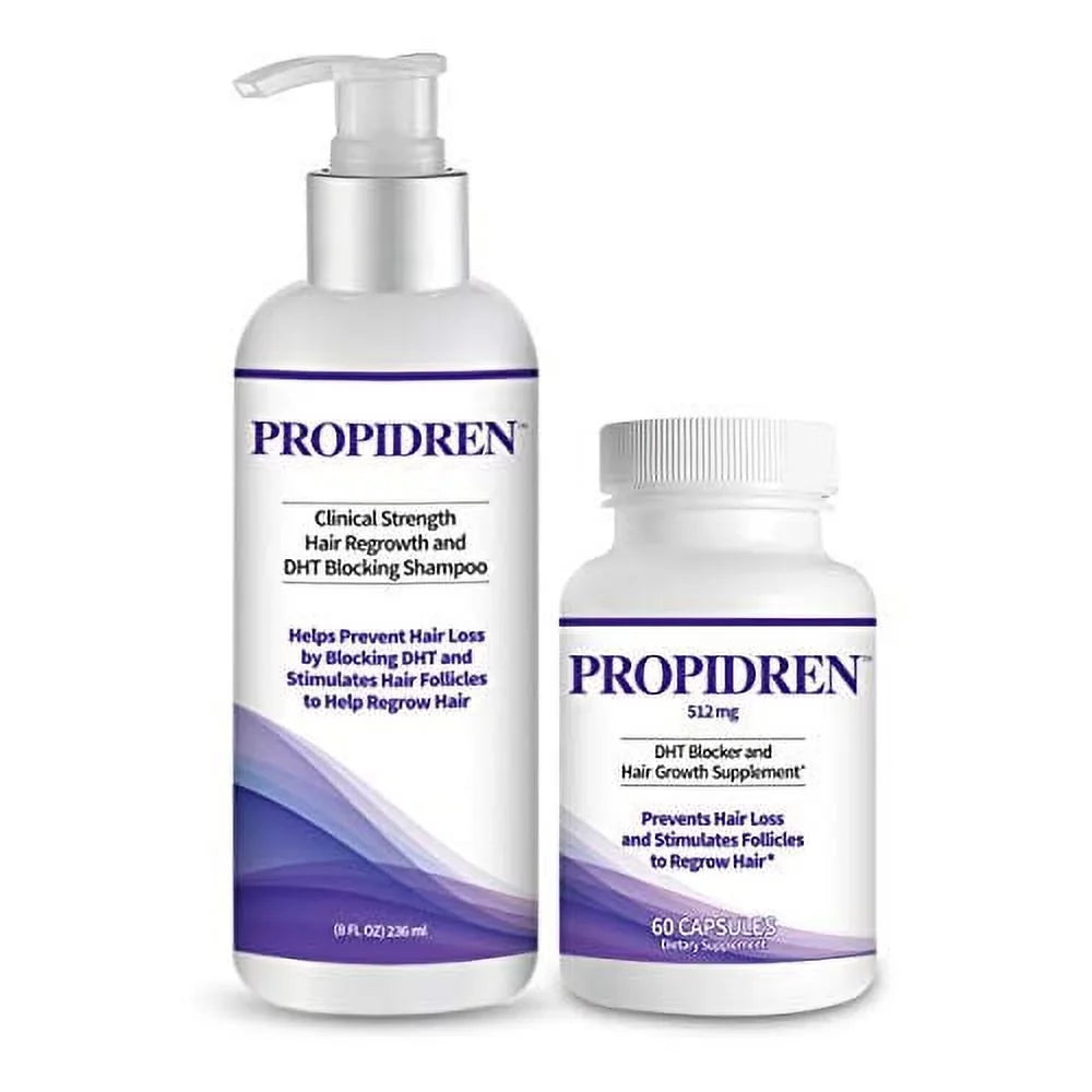 Propidren Combo Pack - DHT Blocker & Hair Growth Sizeupplement (1 Bottle, 60 Count) & Sizehampoo (1 Bottle, 8 Ounces) to Prevent & Sizetop Hair Loss & Regrow Hair. Proprietary Hair Regrowth Treatment