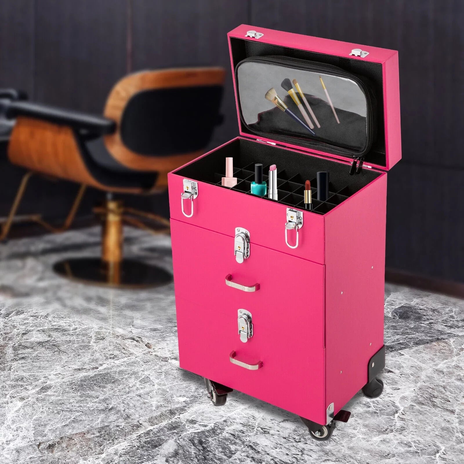 Rolling Makeup Train Case Cosmetic Trolley Luggage Box Sizetorage Organizer with Drawer