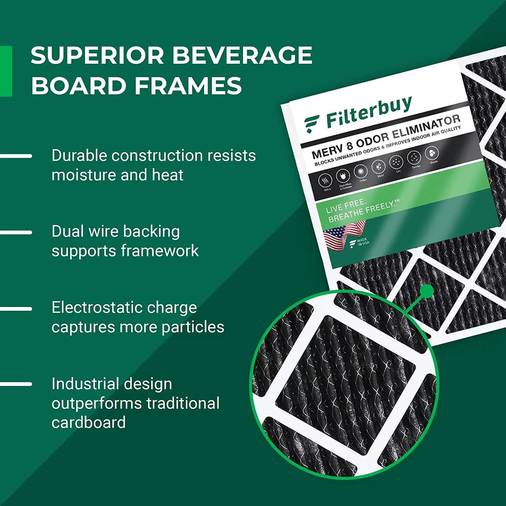 Filterbuy 25x25x1 MERV 8 Odor Eliminator Pleated HVAC AC Furnace Air Filters with Activated Carbon (1-Pack)