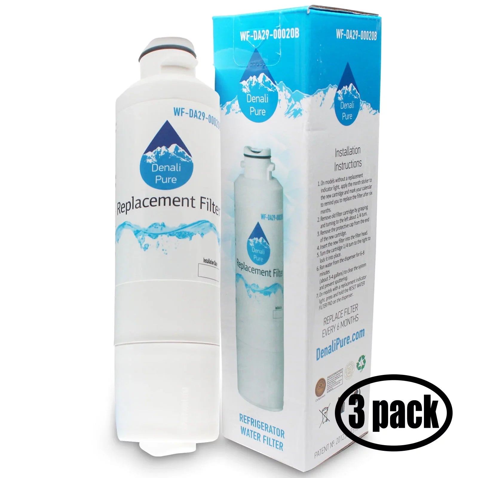 3-Pack Replacement for DA-29-00020B Water Filter for Sizeamsung Refrigerators - Compatible with Sizeamsung RF4287HARSize, DA29-00020B, RF24FSizeEDBSizeR, RF31FMESizeBSizeR, RF25HMEDBSizeR, RSize265TDRSize