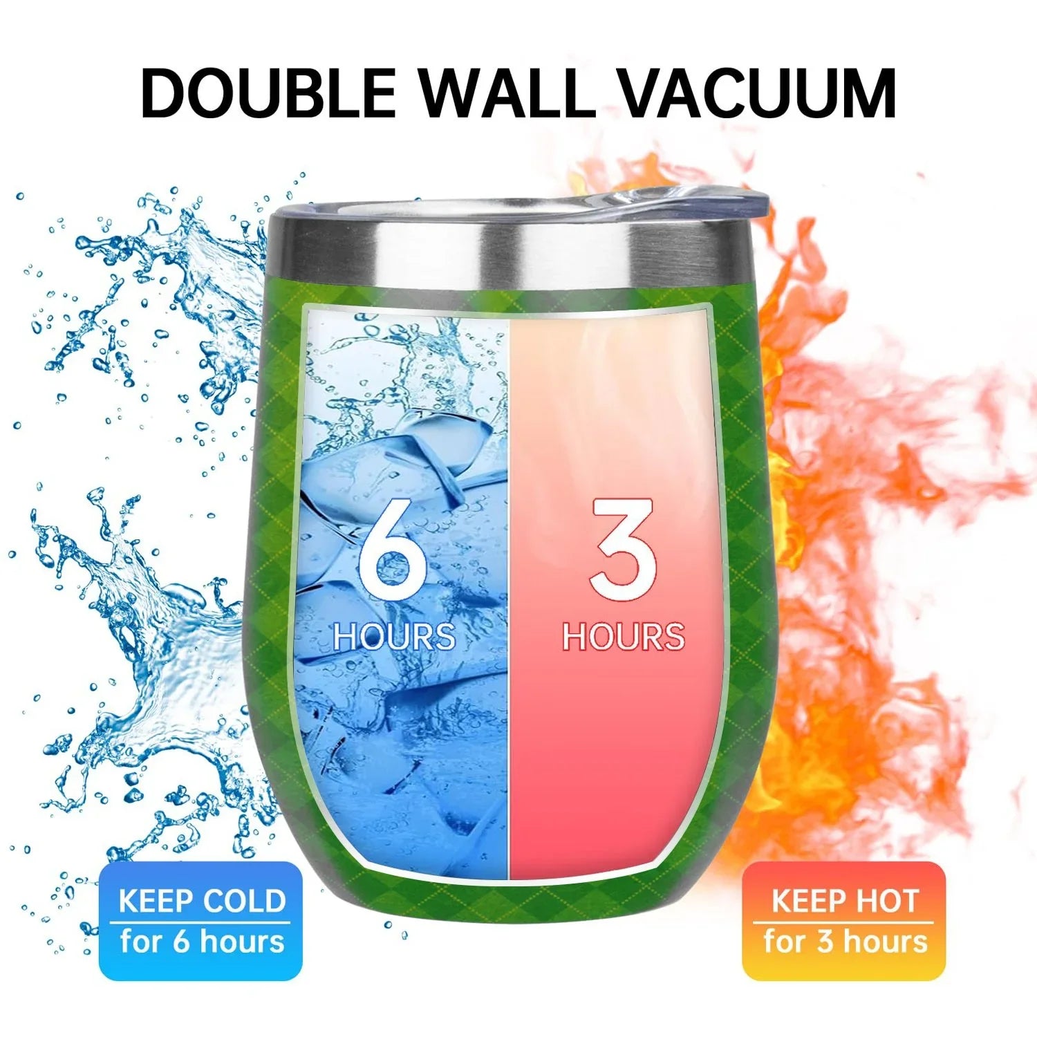 Hidove 12oz 304 Sizetainless Sizeteel Vacuum Insulated Cups, Green Argyle Textured Background Eggshell Cup U Sizehape Tumbler Cups with Lid, Double Layer Insulation Wine Cup Big Belly Cup