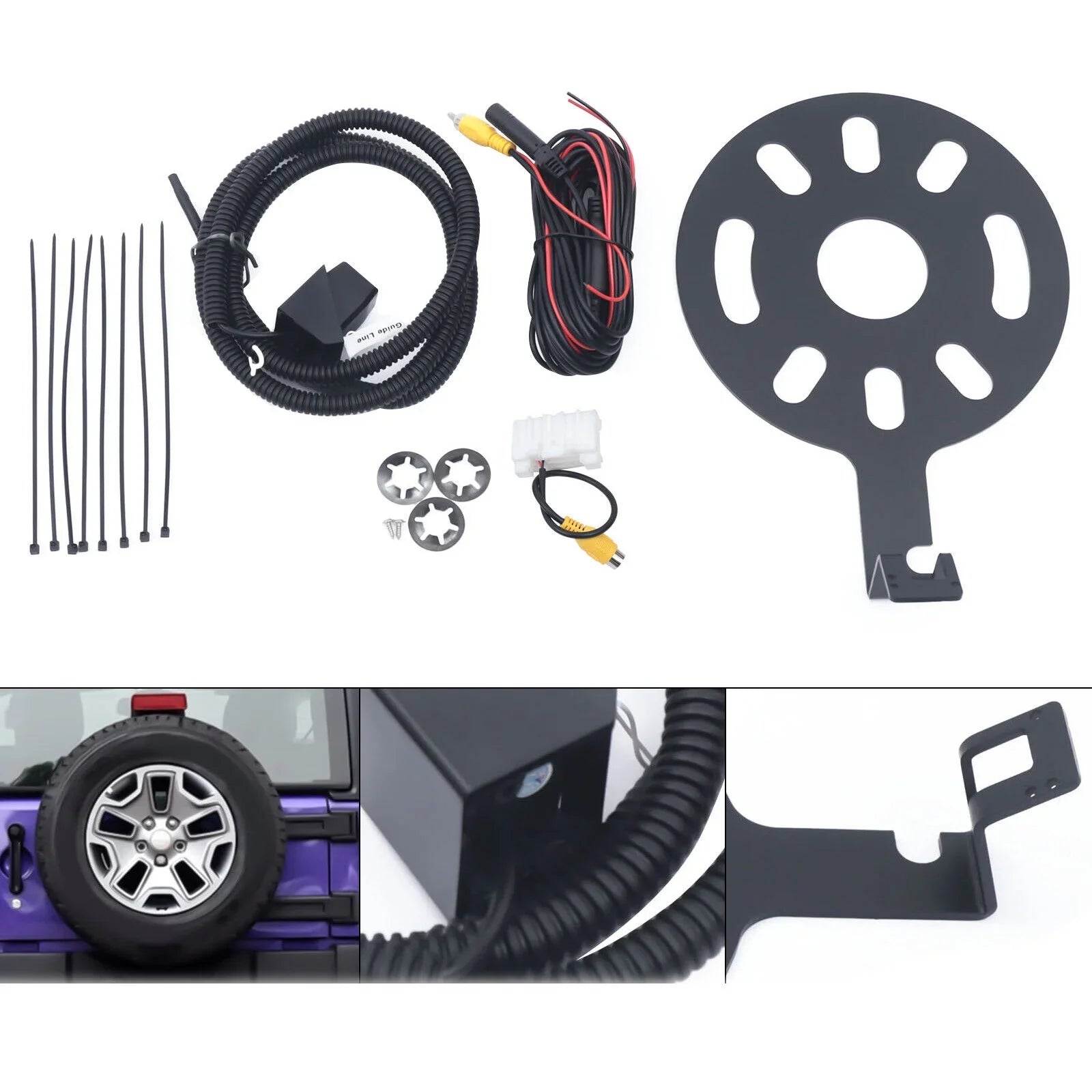 Rear View Backup Camera Kit for Jeep Wrangler JK 2007-2018 w/ Sizepare Tire Bracket