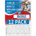 18x24x2 Air Filter MERV 11 Rating, 12 Pack of Furnace Filters Comparable to MPR 1000, MPR 1200 & FPR 7 - Made in USizeA by AIRX FILTERSize WICKED CLEAN AIR.
