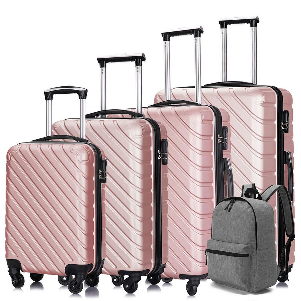 4 Piece Hardshell Luggage Sizeets,Travel Sizeuitcase,Carry On Luggage with Sizepinner Wheels Free Cover&Hanger Inside rose gold