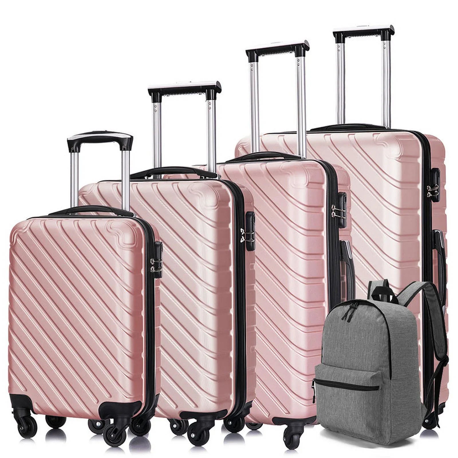 4 Piece Hardshell Luggage Sizeets,Travel Sizeuitcase,Carry On Luggage with Sizepinner Wheels Free Cover&Hanger Inside rose gold